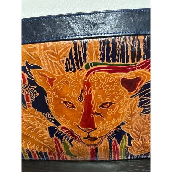 Genuine Leather Leopard Clutch Bag Purse Made in India 14"x8.5"x2.5" - Picture 6 of 16